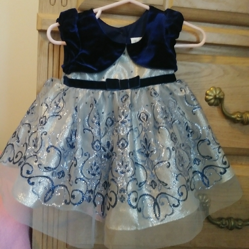 Baby girls formal dress blue/silver 6 months